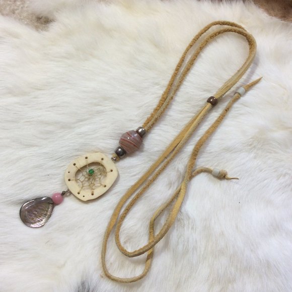 SOLD Dreamcatcher Abalone Blown Glass Necklace - Picture 3 of 8